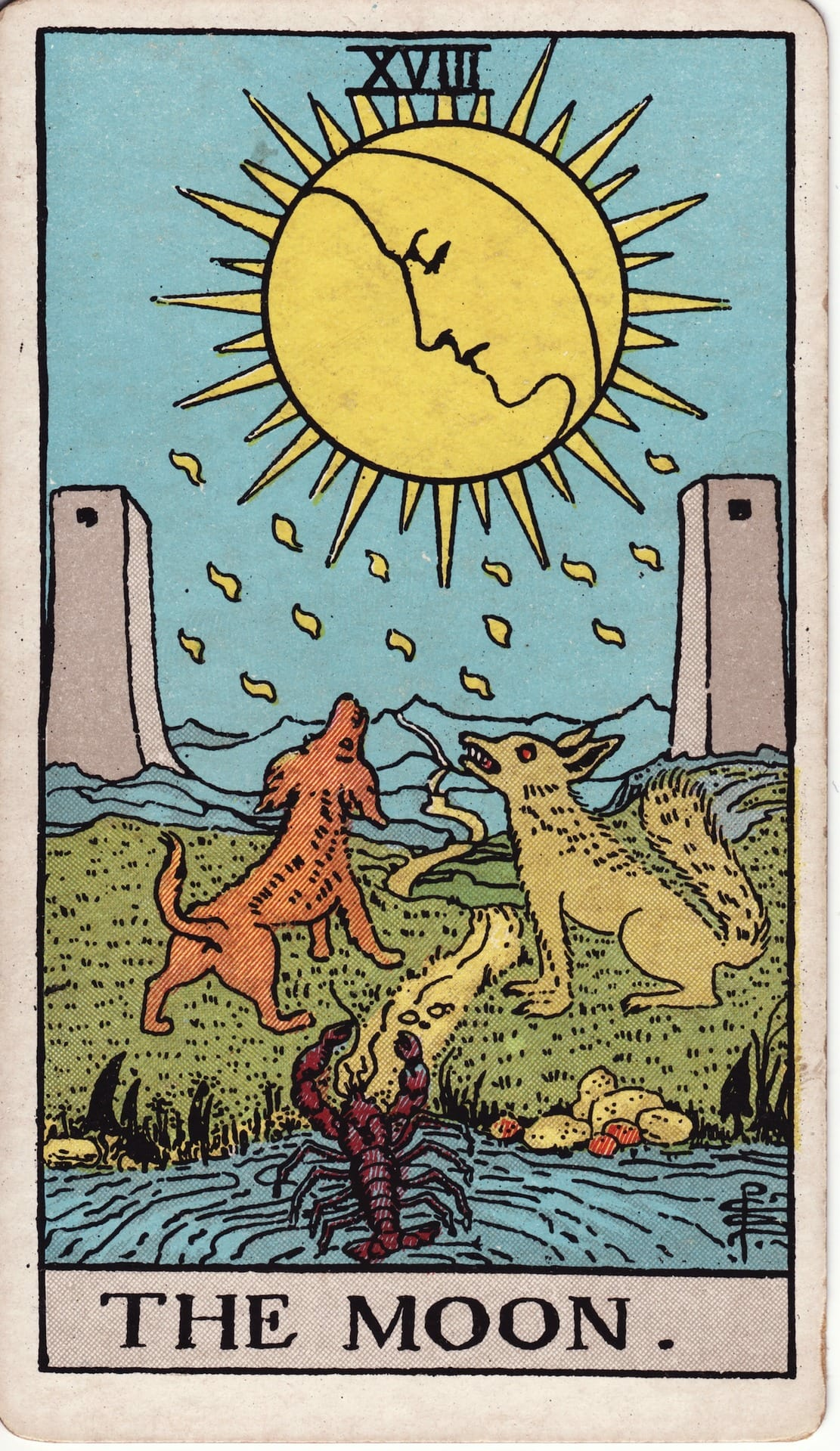 La Luna tarot card - Arcanos mayores - intuición, sueños, incertidumbre