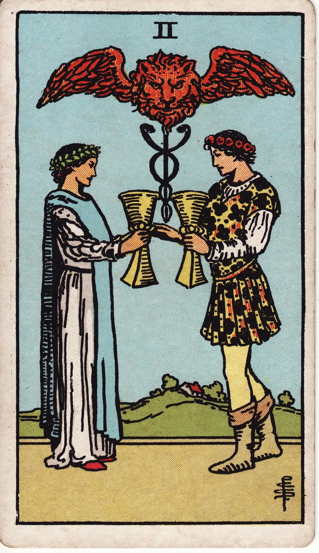 Dos de Copas tarot card - Arcanos menores - conexión, atracción mutua, alianza