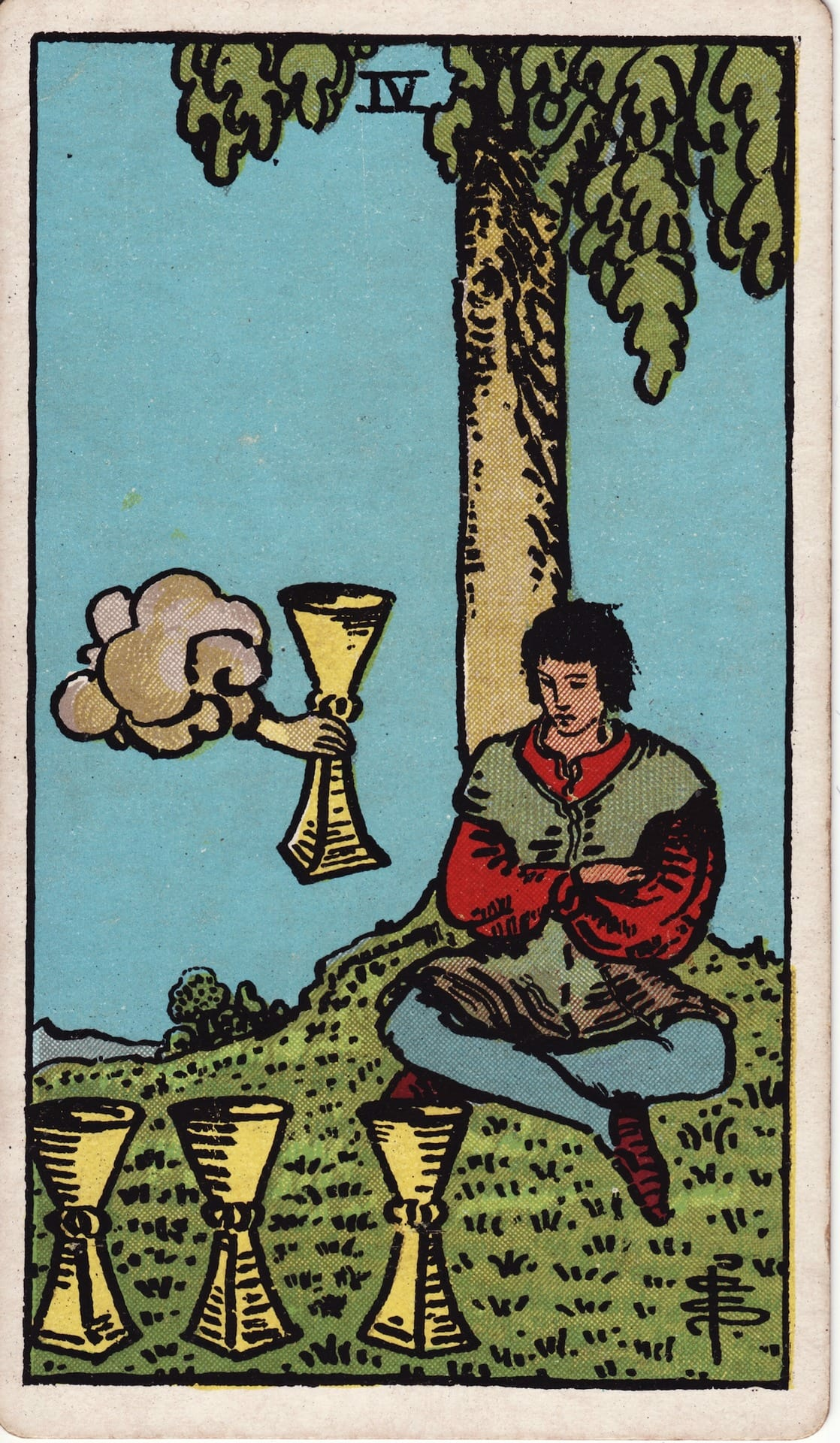 Cuatro de Copas tarot card - Arcanos menores - contemplación, apatía, búsqueda interior