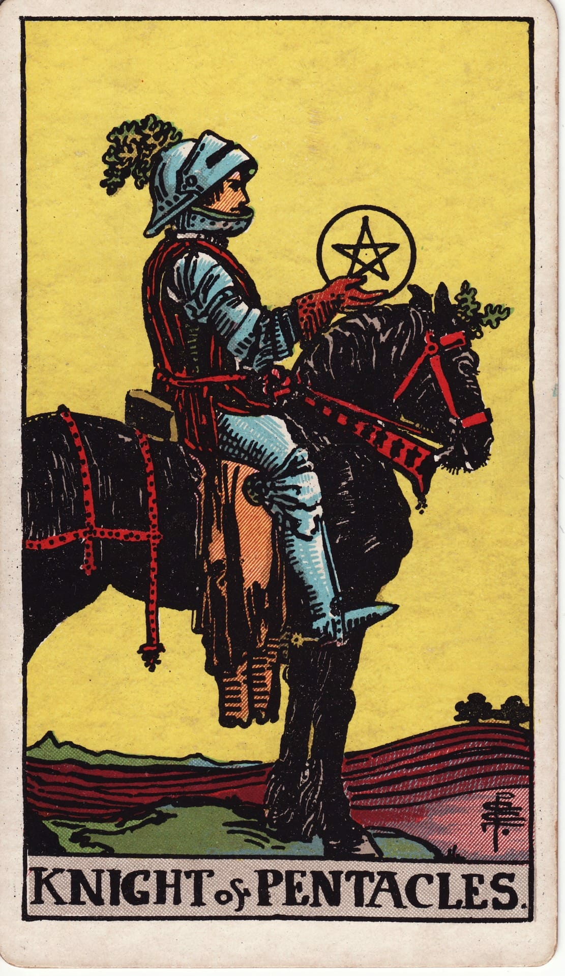 Caballero de Oros tarot card - Arcanos menores - constancia, rutina, responsabilidad