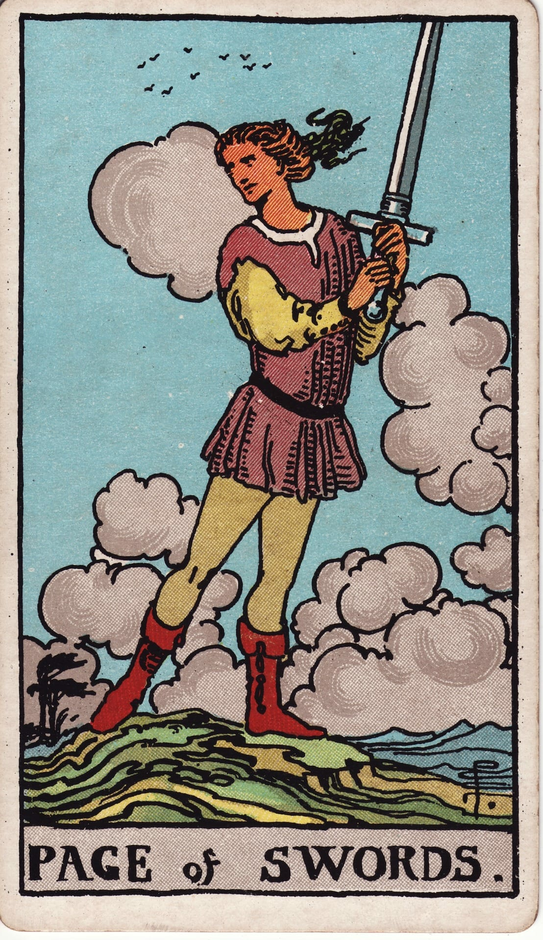Sota de Espadas tarot card - Arcanos menores - curiosidad, ideas nuevas, observación