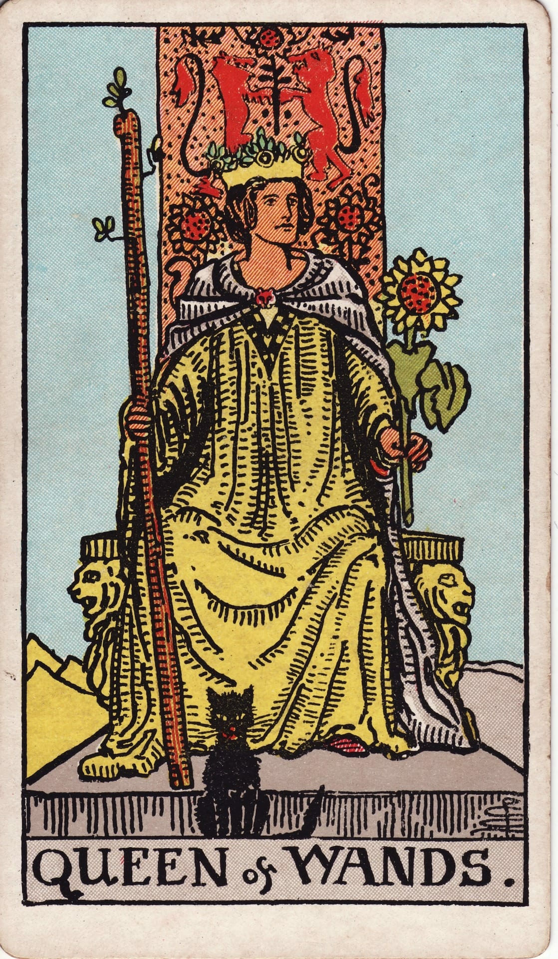 Reina de Bastos tarot card - Arcanos menores - confianza, magnetismo, creatividad